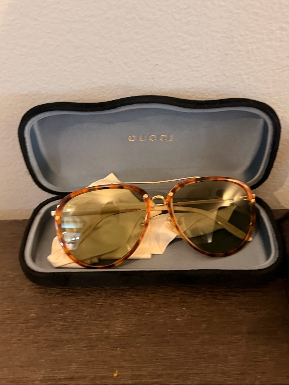 Gucci Men's Tortoiseshell Aviator Sunglasses - Brown/Gold/Green Tint